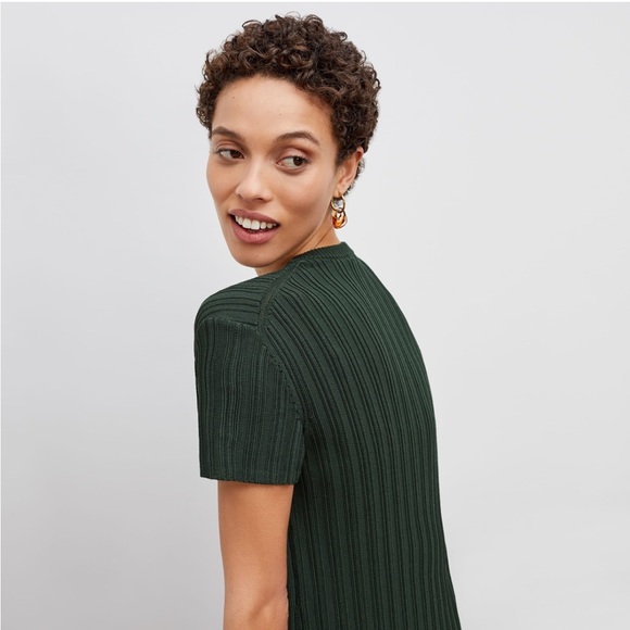 MM Lafleur The Hayden Dress in Evergreen Size Medium Micro Knit Ribbed Cotton - Picture 3 of 8